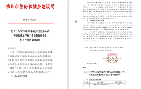 冶建位列榜首！2024年度柳州市施工企業(yè)信用評(píng)價(jià)結(jié)果公布
